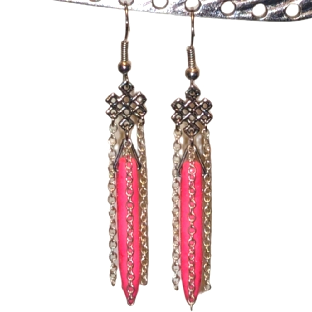 Handmade Silver Plated Celtic Knot Chains & Howlite Dagger Bead Dangle Earrings
